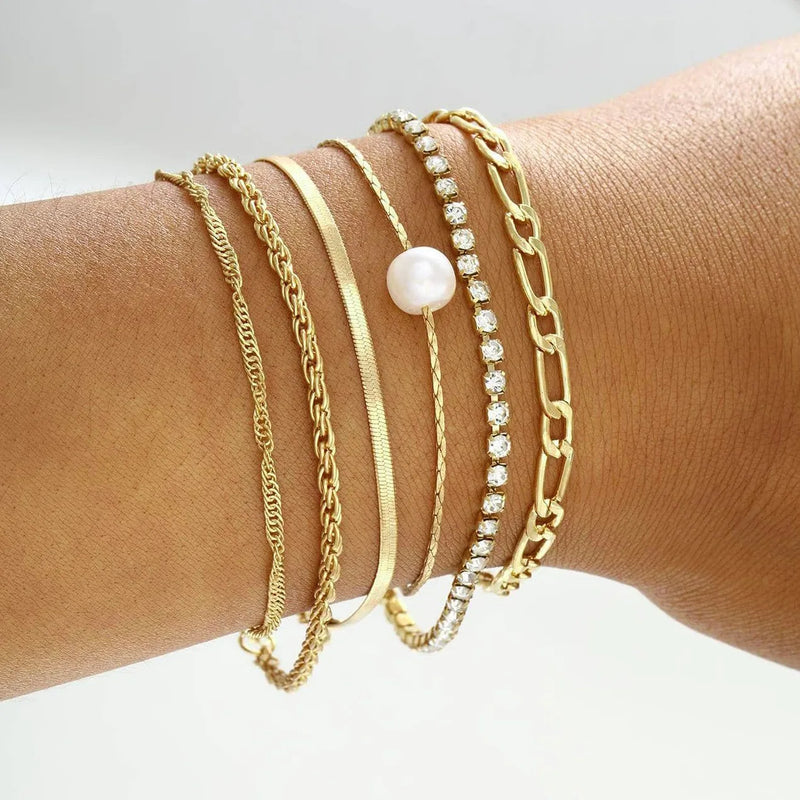 6-piece gold bracelet set, view 8 - MRSLM