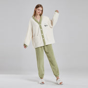 Women's plush panda print pajama set, view 5 - MRSLM