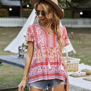 women's bohemian printed vacation top, view 4 - MRSLM