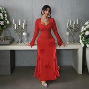Slim fit peach collar flower dress, view 3 - MRSLM