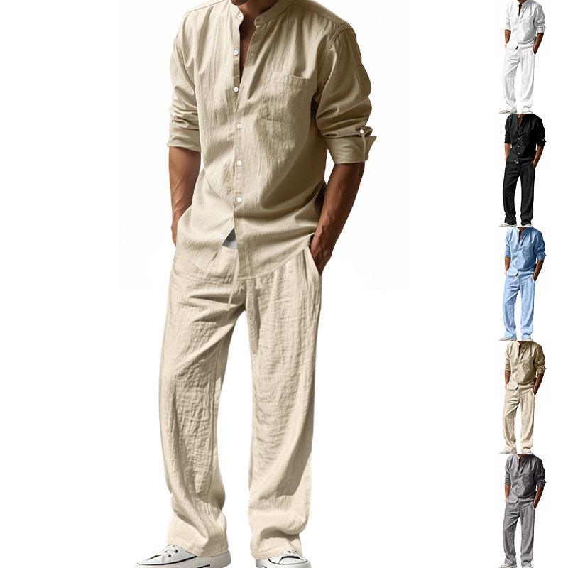 men's linen shirt and trousers beach set - MRSLM