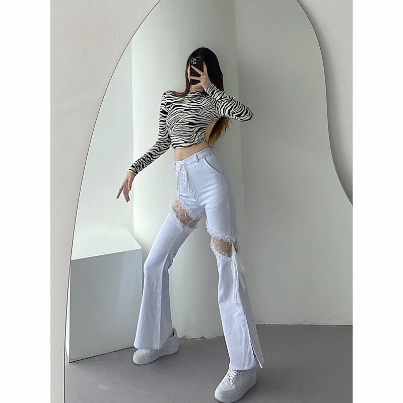 Women's Fashion High Waist Skinny Hollow Jeans