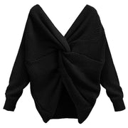 women's v-neck cross backless knit sweater, view 4 - MRSLM