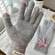 Solid-color bow warm finger gloves, view 2 - MRSLM