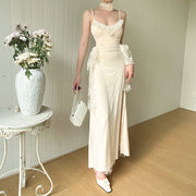 Strap lace patchwork slit dress, view 4 - MRSLM