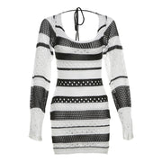 knitted striped long sleeve dress, view 6 - MRSLM