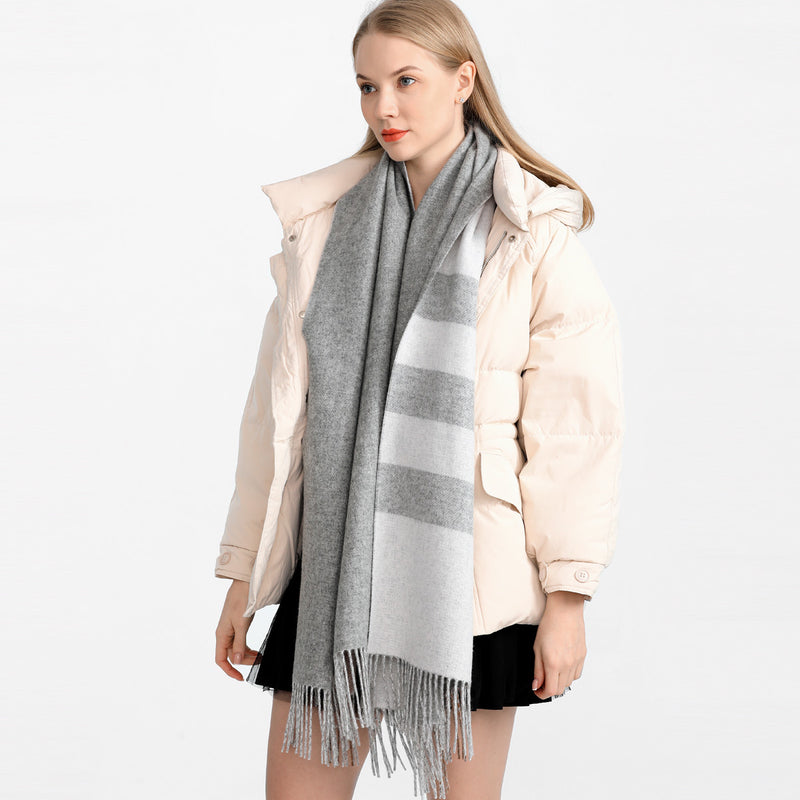 plaid wool scarf with tassels, view 4 - MRSLM
