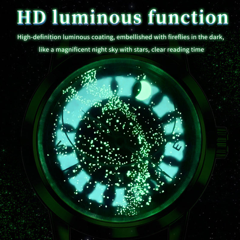 starry sky automatic leather watch, view 5 - MRSLM
