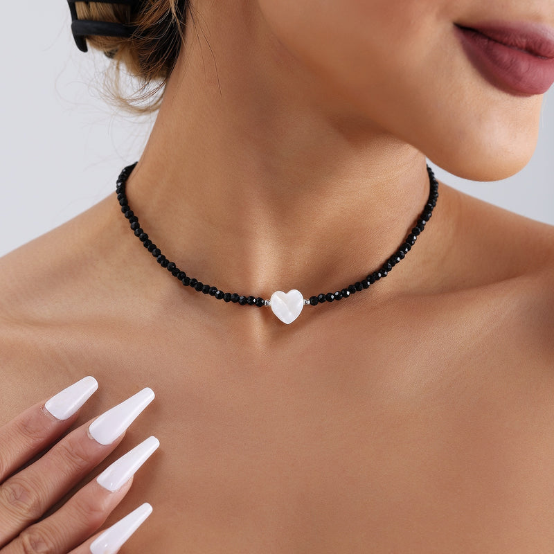 Multilayer Beaded Bohemian Necklace with Heart & Cross Pendants