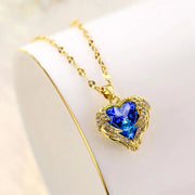 golden ocean heart titanium steel necklace, view 2 - MRSLM