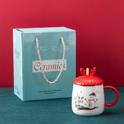Christmas ceramic mug with lid and spoon, view 3 - MRSLM