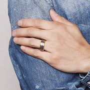 men's grey and gold tungsten steel ring - MRSLM