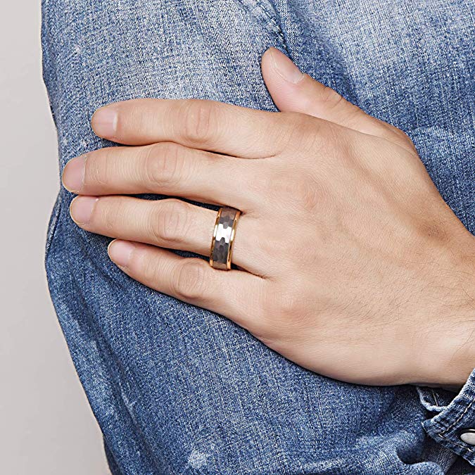 men's grey and gold tungsten steel ring - MRSLM