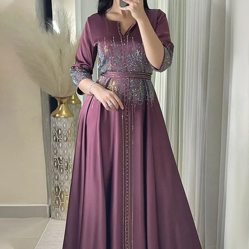 lace-up rhinestone long dress, view 3 - MRSLM