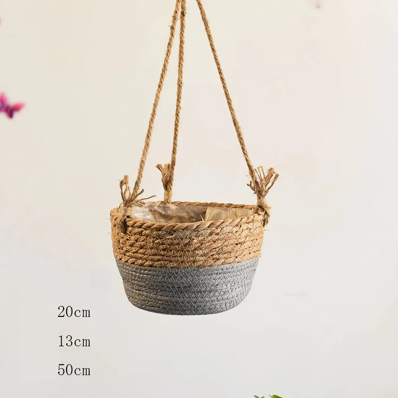 Jute rope hanging planter basket, view 2 - MRSLM