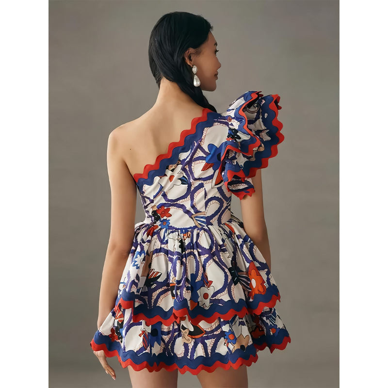 sleeveless ruffle mini dress, view 6 - MRSLM