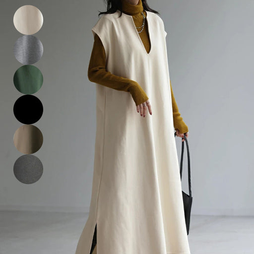 women's loose V-neck autumn winter dress - MRSLM