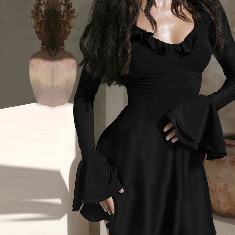 flared long sleeve A-line dress, view 4 - MRSLM