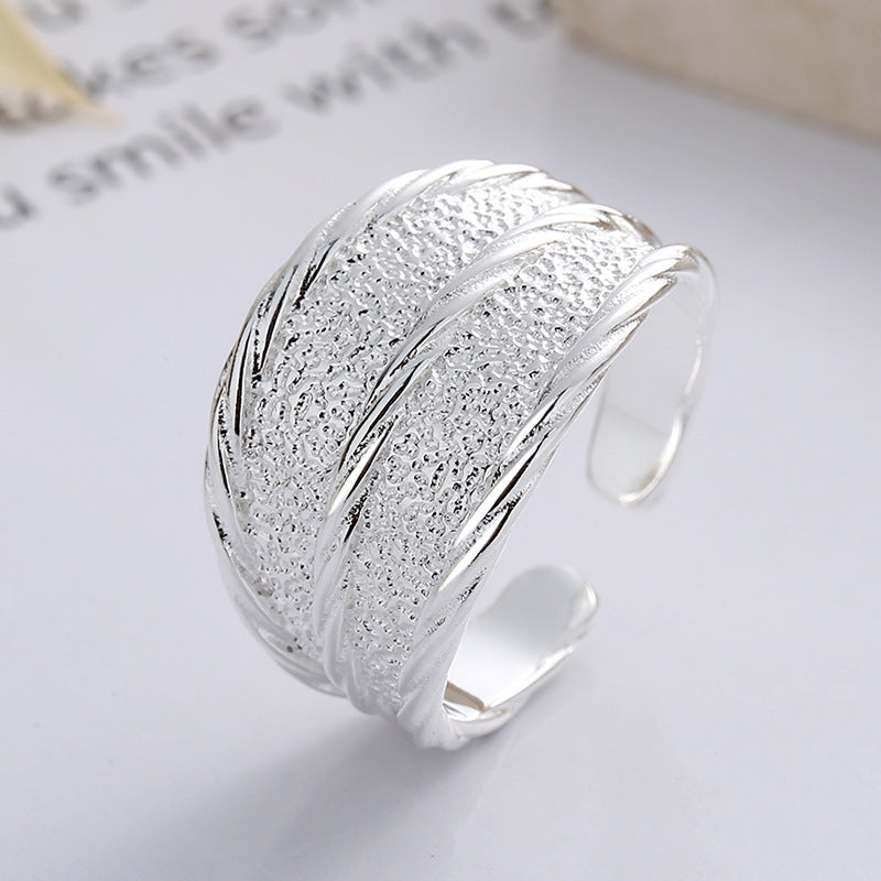 S925 silver minimalist textured ring, view 3 - MRSLM