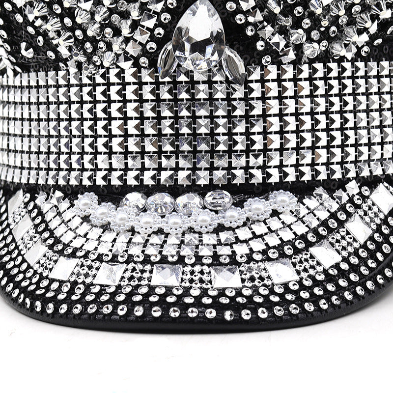 black paillette flat top party hat, view 9 - MRSLM