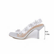 Rhinestone flower slingback high heels, view 7 - MRSLM