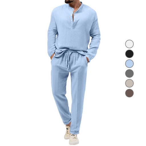 men's solid long-sleeve top and trousers set - MRSLM