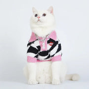 winter fleece dog sweater with rhombus print, view 5 - MRSLM