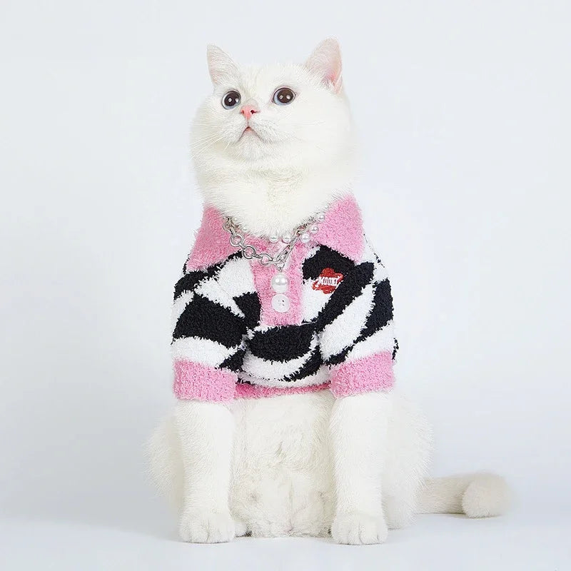 winter fleece dog sweater with rhombus print, view 5 - MRSLM