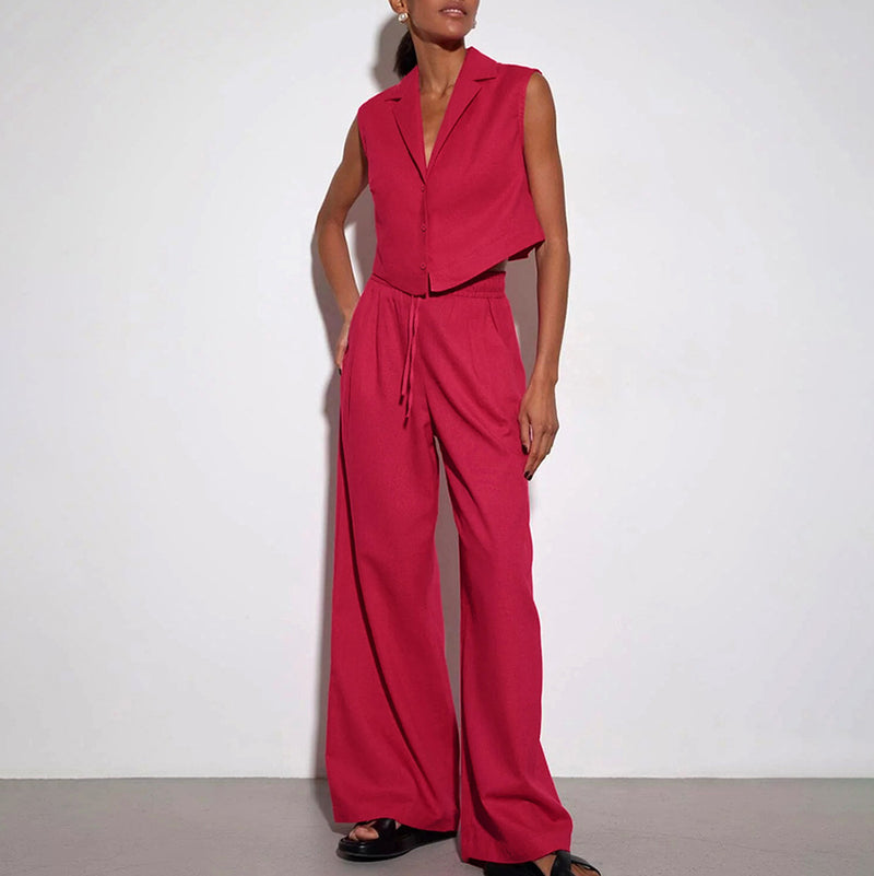 vest and high waist wide leg pants suit, view 11 - MRSLM