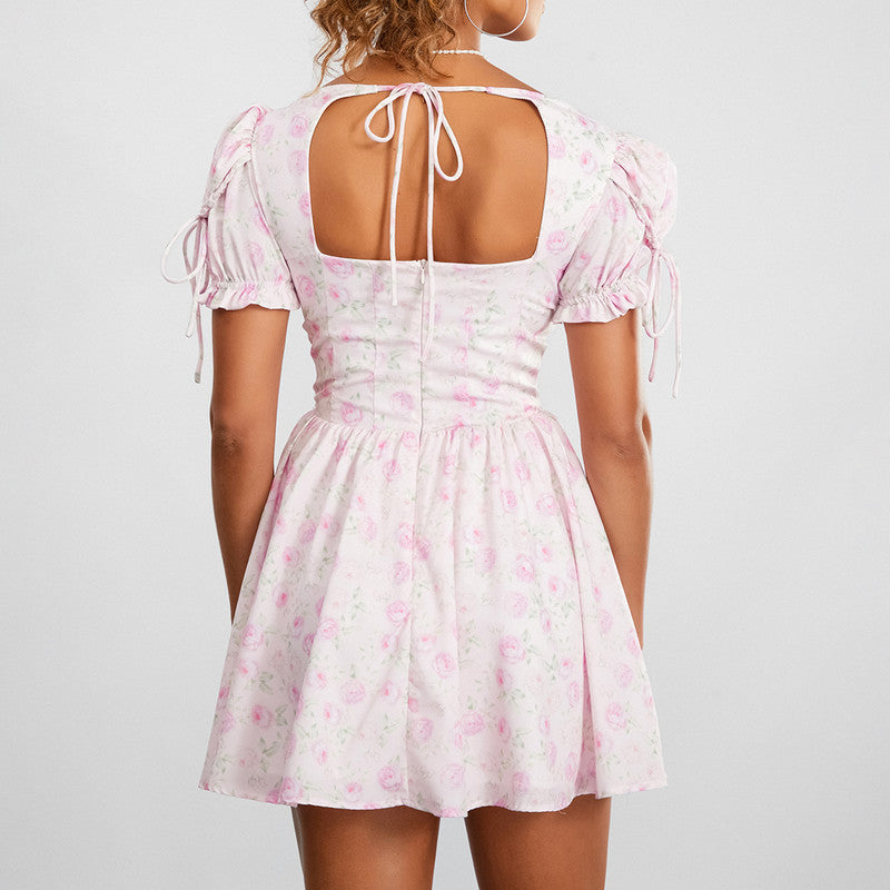 floral v-neck mini dress, view 7 - MRSLM