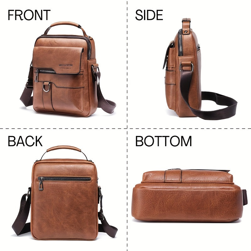 men's PU leather crossbody messenger bag, view 7 - MRSLM