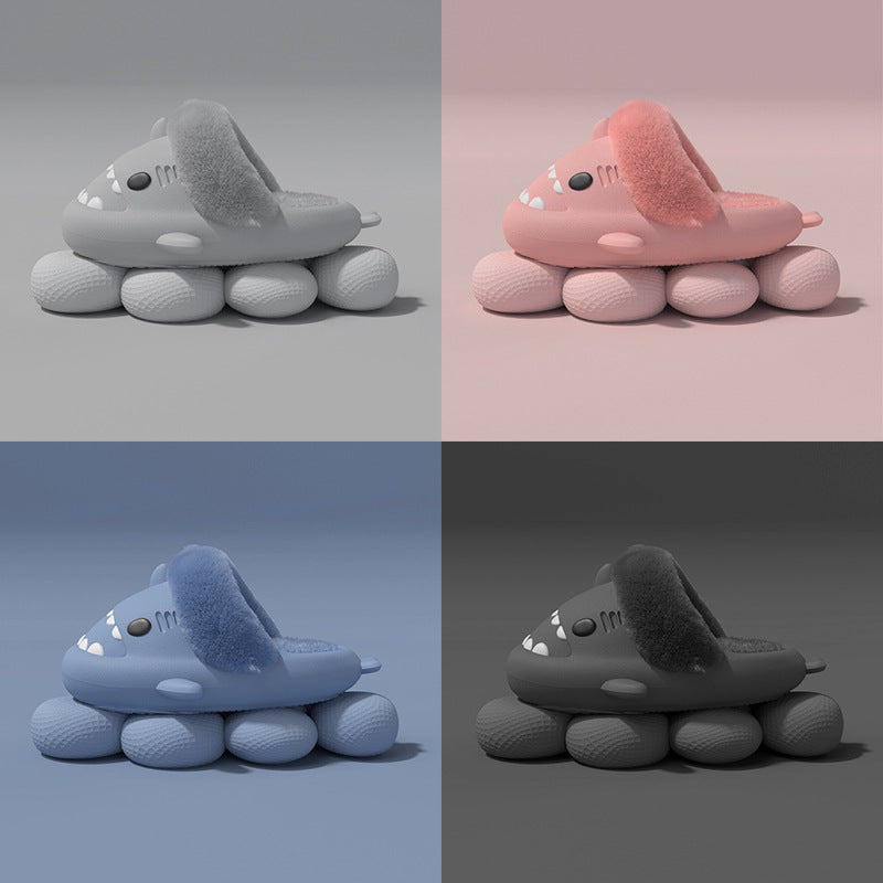 Fuzzy shark slippers with removable lining, view 3 - MRSLM