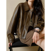 retro faux leather jacket for women, view 4 - MRSLM