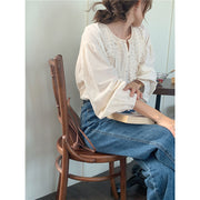 round neck lace stitching long-sleeved shirt, view 4 - MRSLM