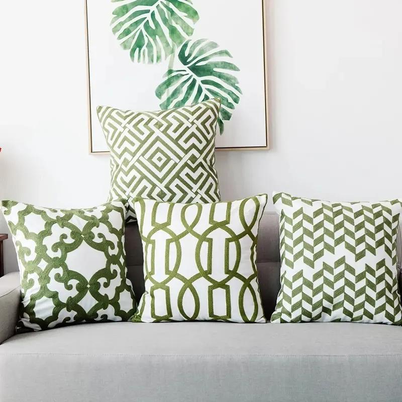green geometric embroidered cushion cover - MRSLM
