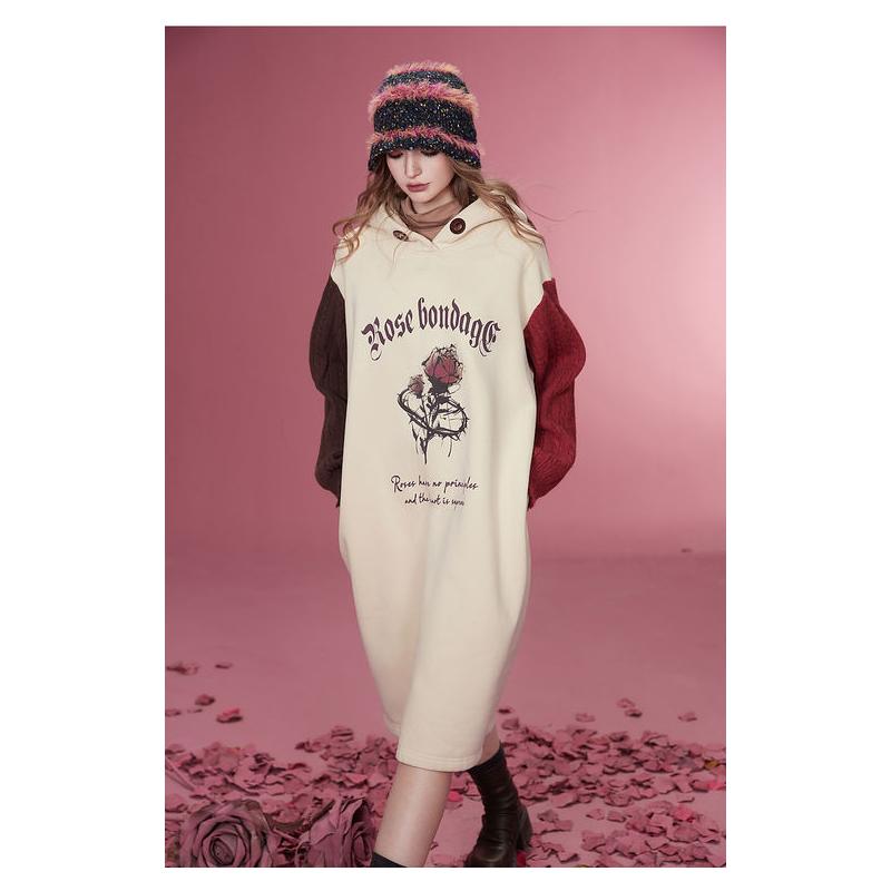 Graphic knitted fleece hooded dress, view 6 - MRSLM