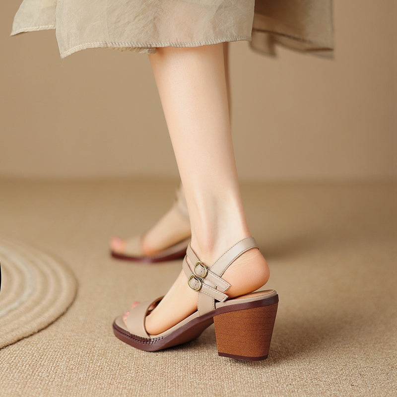 Retro high heel leather sandals, view 5 - MRSLM