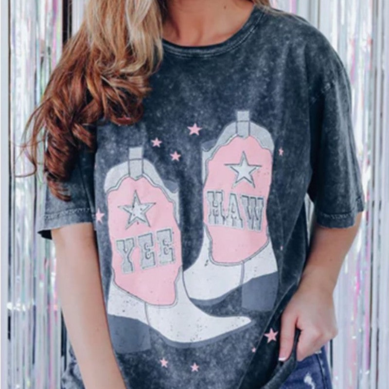 retro letter print round neck mid-length tee - MRSLM