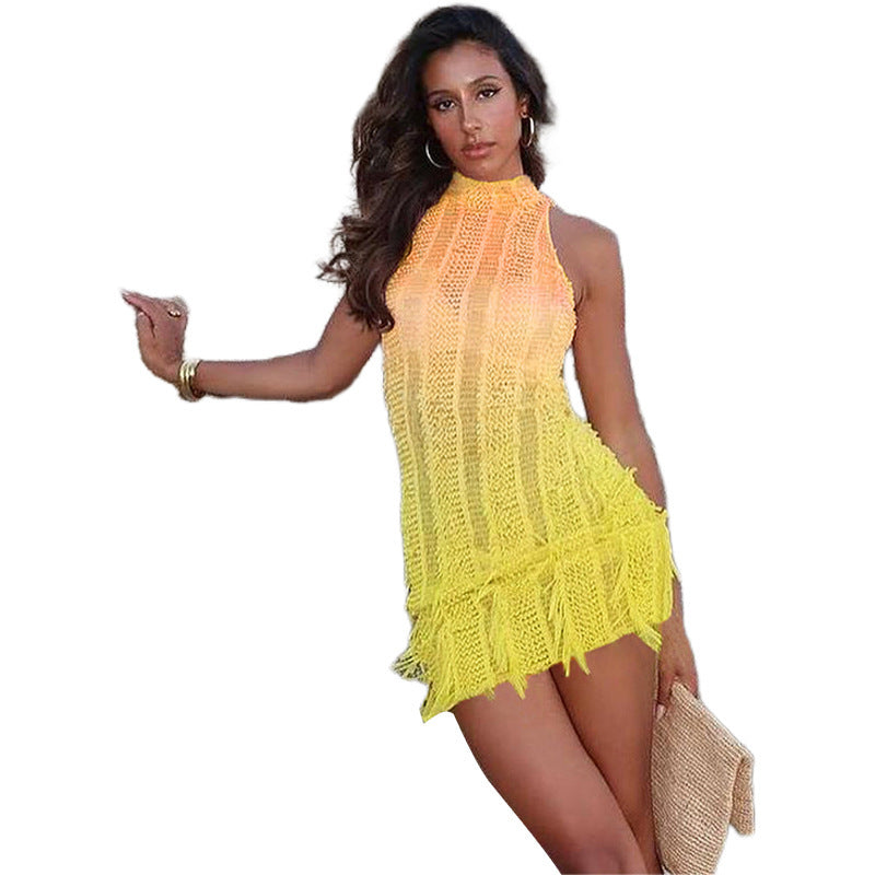 yellow tassel high waist dress, view 5 - MRSLM