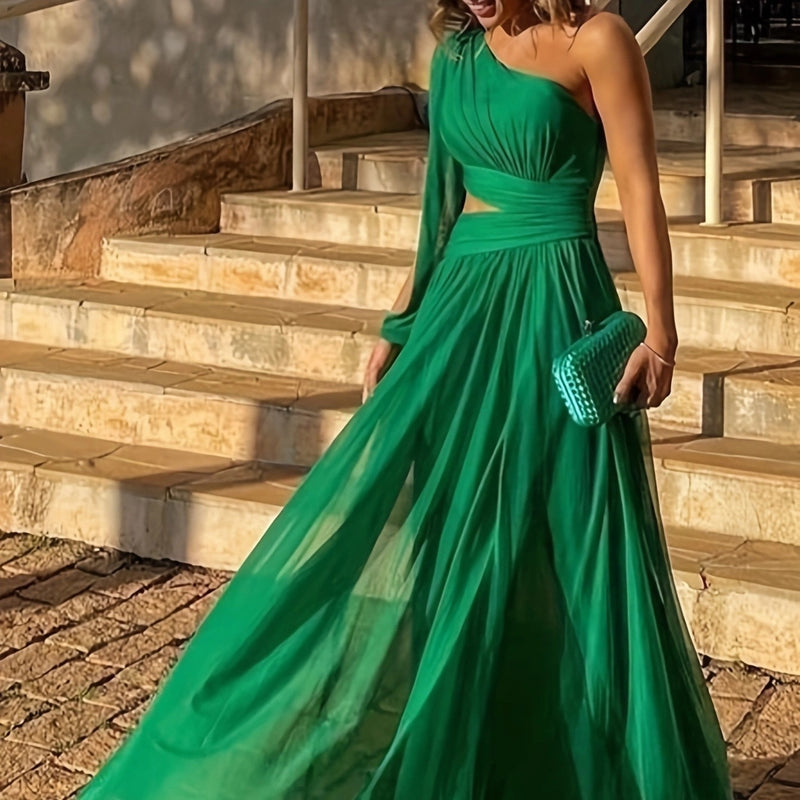 one-shoulder green long dress - MRSLM