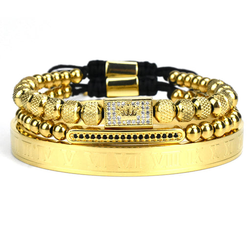 men's stainless steel roman numerals bracelet set - MRSLM