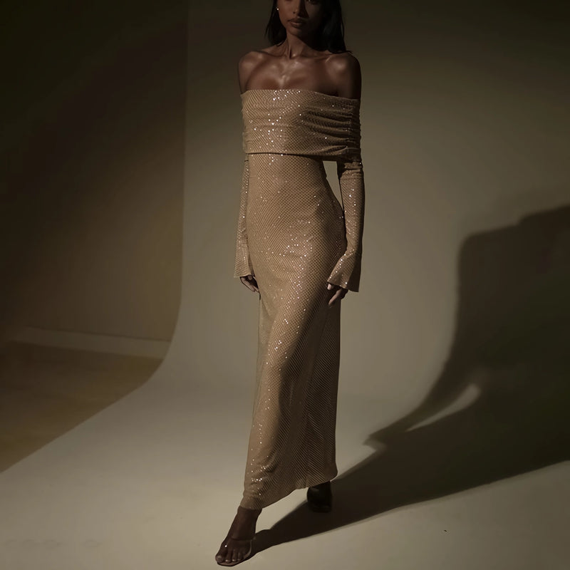 strapless sparkle maxi dress, view 6 - MRSLM
