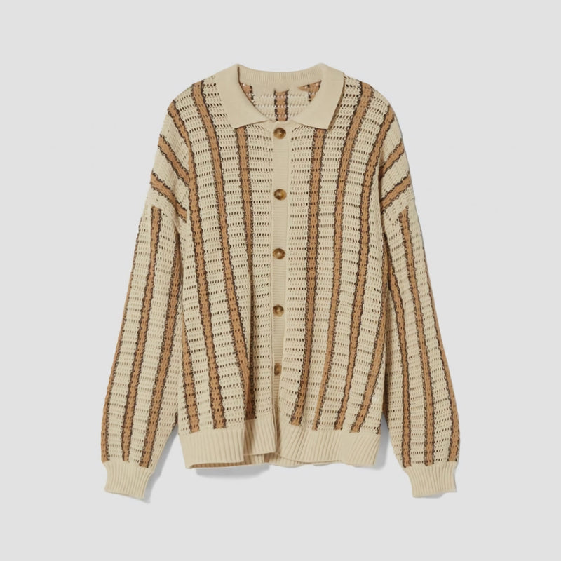men's striped knit cardigan, view 2 - MRSLM