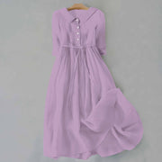 Pleated lace-up cotton long dress, view 10 - MRSLM