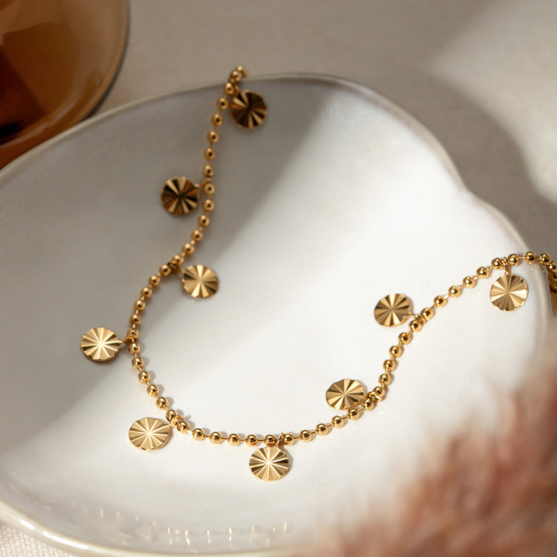 gold petal circle bead anklet, view 4 - MRSLM