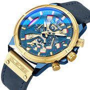 men's black leather round casual watch, view 5 - MRSLM