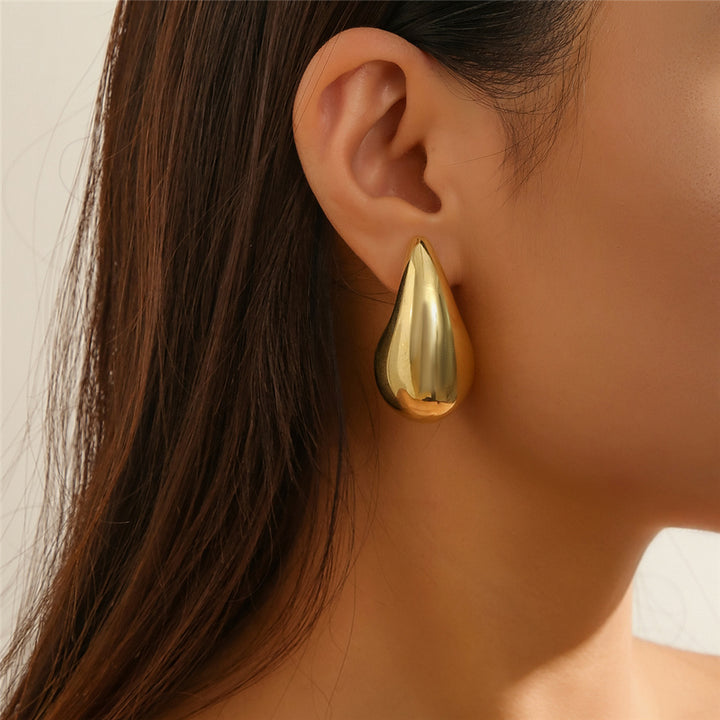 Trendy Gold Chunky Water Drop Dome Stud Earrings