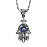 silver snake chain blue pendant necklace, view 5 - MRSLM