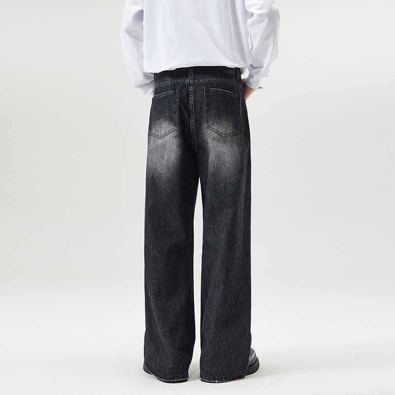 men's straight stone washed jeans, view 3 - MRSLM