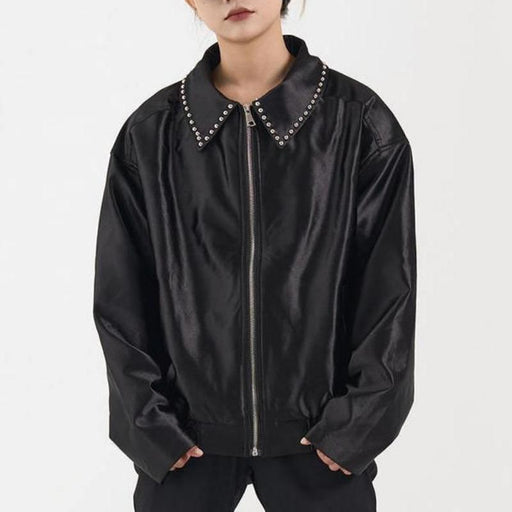Glossy rivet zip jacket for women - MRSLM